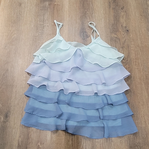 CANDIES, Ombre Ruffle Spaghetti Strap Tank, Small, Blue Tones 100% Polyester - Picture 2 of 8